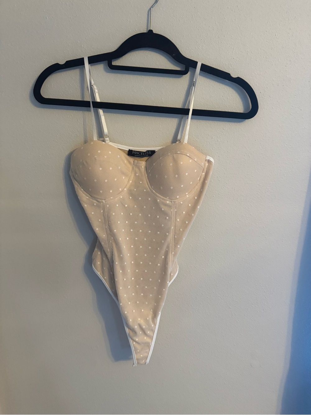 Priceless Cream Polka Dot Bustier Bodysuit